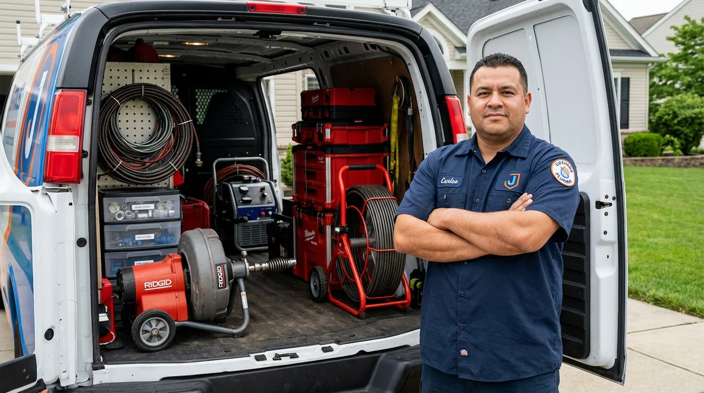 Professional drain cleaning equipment and Johns Plumbing LLC plumber in Newton Falls