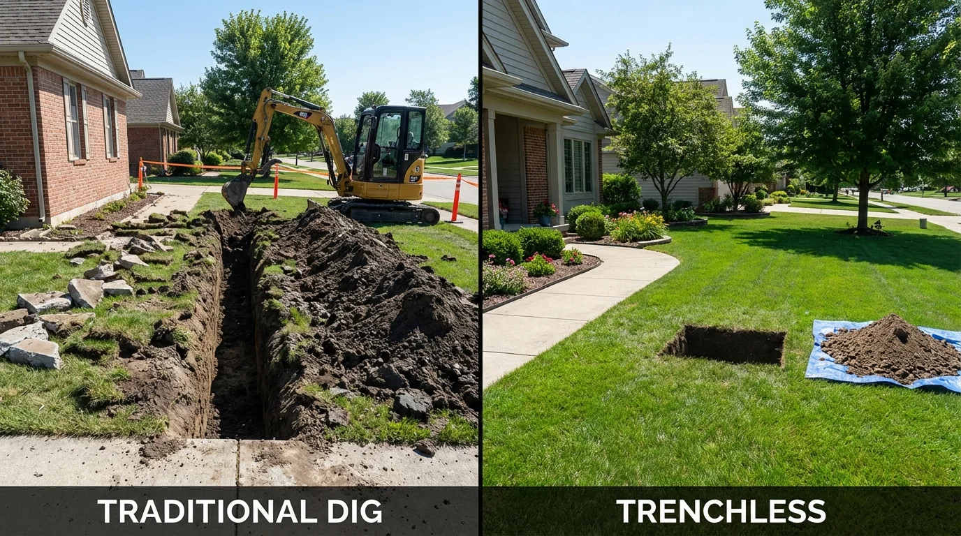Trenchless sewer repair with minimal yard damage versus traditional excavation in Newton Falls, OH